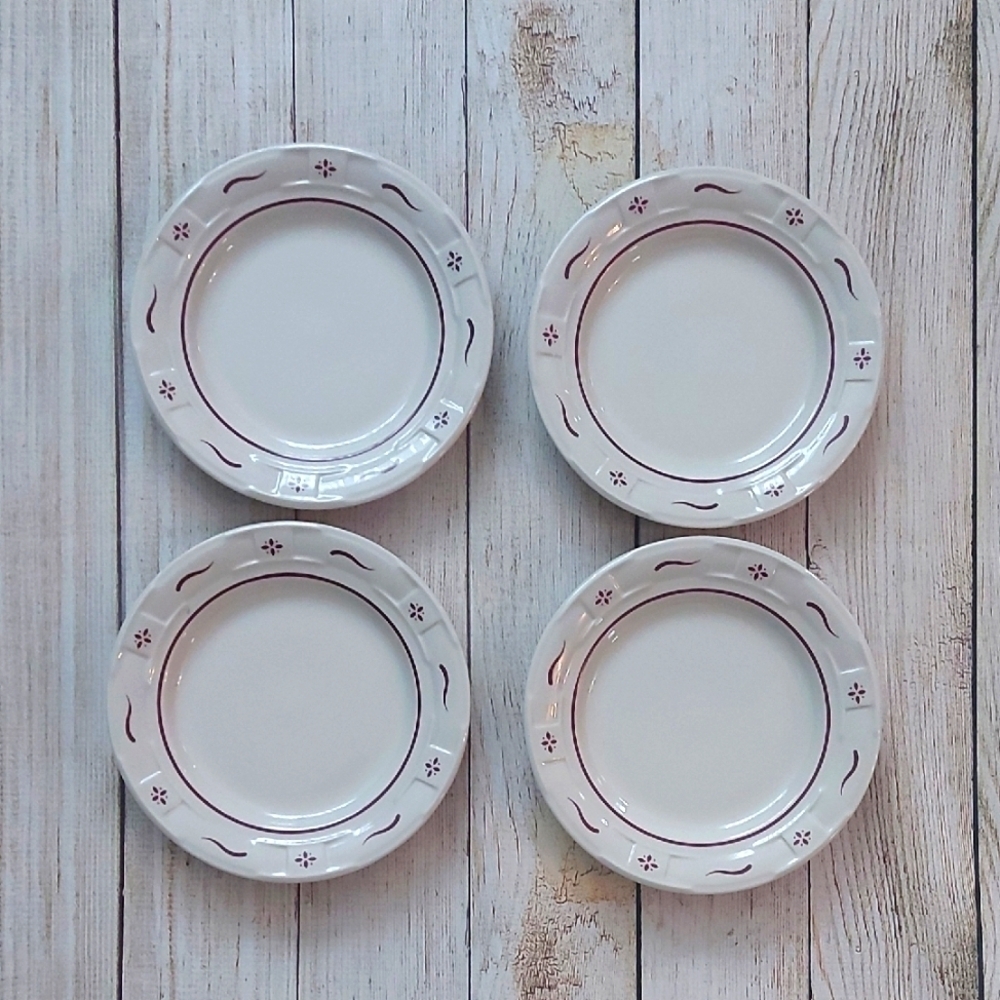 Longaberger 7" Side Plates Traditional Red Pottery Set Of Four